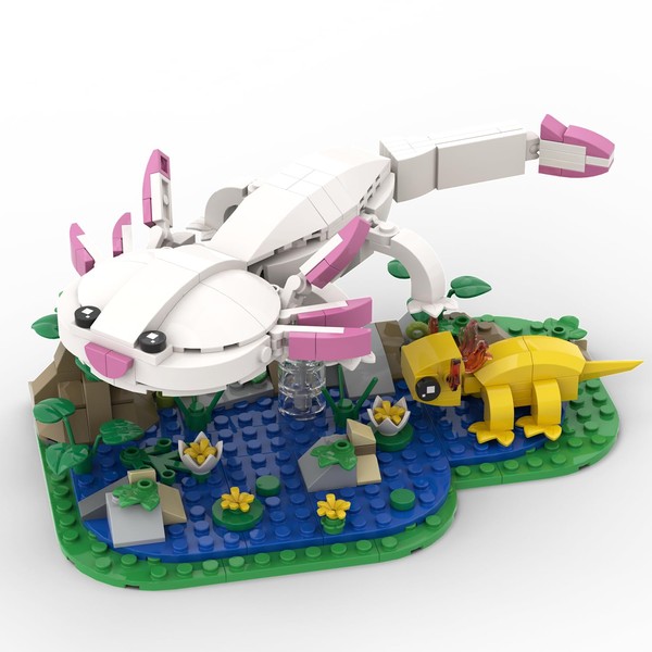 MIAMIACITA Axolotl Toy Building Set, Axolotl Doll Figures with Grass