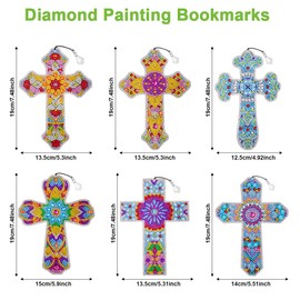 AUAUY 6 PCS Diamond Art Painting Bookmarks, Cross Diamond Art Bookmarks Crystal Set, 5D DIY Diamond Art Book Corner Page Making Kits for Book Lovers, Home Office School Reading Crafts for Adults Kids