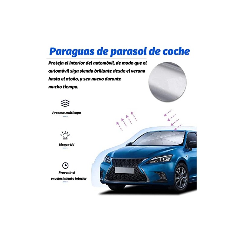Parasol para Parabrisas de Coche, (65cm*125cm)con 4 Piezas de Malla