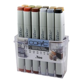COPIC Classic Set "Architektur Farben", 12er Set im Acryl-Display, Twin Marker mit einer mittelbreiten und einer feinen Spitze