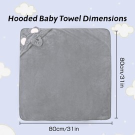 HiABsee Baby Towels with Hood Ultra Soft Hooded Baby Towels Newborn, Unique Animal Design Baby Bath Towel for Boy and Girl, Grey Elepant
