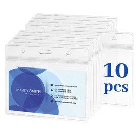 BLEUM CADE 10 Pcs Extra Thick ID Badge Holder - Horizontal Plastic Clear Waterproof Name Tag Badge Holder for Office IDs Credit Cards