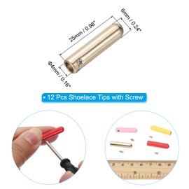 PATIKIL 12 Pcs Shoelace Tips with Screw, Alloy 25mm Cylindrical Aglets Shoes Lace Cords End Tip Cap Replacement for DIY Clothes Strings, Gold Tone