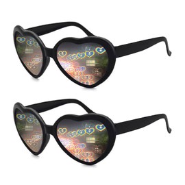 2 Pack Heart Shaped Diffraction Glasses for Women, Heart Effect Sunglasses are Perfect for Valentines Day Accessories, Rave Party, Wedding Party, Musical Evening, Fireworks Shows.
