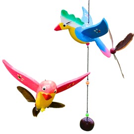 Generic Wooden Wind Chimes for Outside, Wooden Animal Hanging Wind Spinners, Spinning Feathers, Spinner Animals Wind Chimes, Bird Wood Chime Outdoor Porch Patio Yard (Bird A (Random Color))