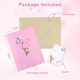 AOOTE Birthday Card, Pop Up Card, Birthday Butterfly with Flowers, 3D Card with Envelope, Elegant Birthday Card for Women, Mother, Girls, Mother's Day, Anniversary