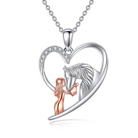 LUHE Horse Necklace Sterling Silver Animal Heart Necklace Animal Jewelry Gifts for Women