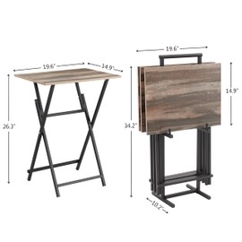 Benicabaly Folding Snack Tray Table Set for Cozy Dinners, No Assembly Required, Small Spaces, Set of 4 with Stand, Rustic Brown