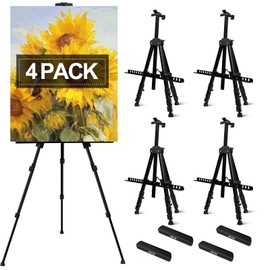 AROIC 4 Pack Art Painting Display Easel Stands,Portable Adjustable Aluminum Metal Tripod Artist Canvases Height from17 to 66 Inch Extra Sturdy forTable-Top/Floor Painting. Black with 4 Storage Bag