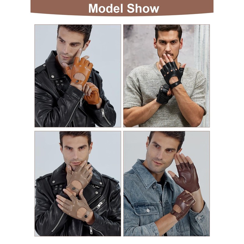 GSG Driving Gloves, Half Finger Leather, Fingerless Leather, Men's, Motorcycle
