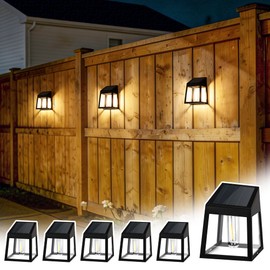 GIGALUMI Solar Fence Lights, 6 Pack Fence Outdoor Waterproof Lights Solar Powered, Warm White Yard Decorations for Garden, Post, Front Door, Backyard, Porch, Deck
