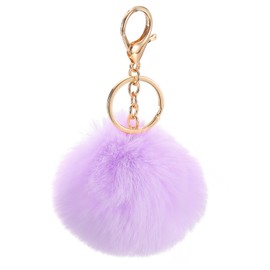 uxcell Pom Pom Keychain, 8cm Faux Rabbit Fur Puff Ball Keychain, Soft Cute Plush Fluffy Ball Key Ring for Women Purse Handbags Backpack Pendant Charm (Purple)