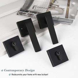 Brotima 4 Pack Keyed Entry Door Lock with Deadbolt Set, Reversible Passage Lever and Keyed Alike Double Cylinder Deadbolt, Matte Black Square Handleset for Bedroom, Front Door