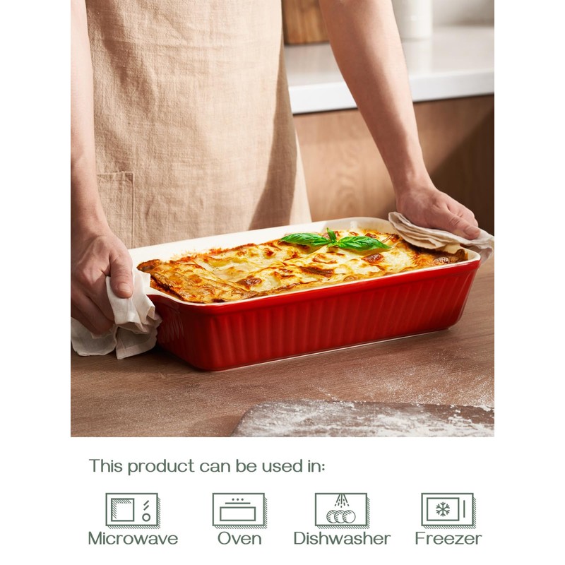 DOWAN 9x13-inch Deep Casserole Baking Dish for Lasagna, 135 oz