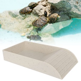 Reptile Tortoise Turtle Feeding Dish, Reptile Food Dish with Ramp and Basking Platform Turtle Food and Water Bowl Slip Resistant Also Fit for Bath Horned Frogs Lizards Amphibians (Granite Color)