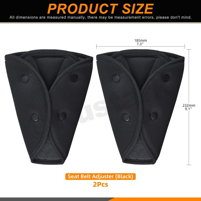 Rustark 2Pcs Black Seat Belt Adjuster for Kids and Adults