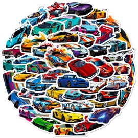 Rcing Car Stickers Pack,50 Pcs Racing Sport Car Stickers for Water Bottles Laptop Guitar Skateboard Scrapbook, Vinyl Waterproof Cool Trendy Decals for Children Teens Adults
