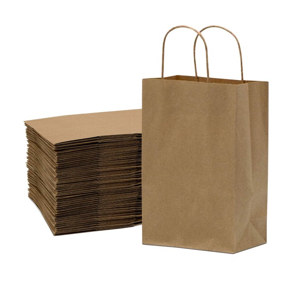 Small Brown Paper Bags with Handles - 6x3x9 Inch 100 Pack Kraft Shopping Bags, Craft Totes for Boutique, Gifts, Small Business, Retail Stores, Birthday Parties, Restaurants, Take Out, Merchandise Bulk