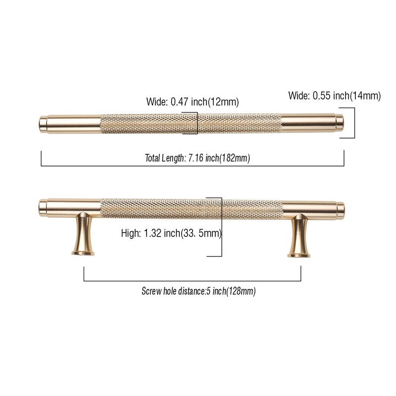 Asidrama 10 Pack 5 Inch(128mm) Knurled Gold Kitchen Cabinet Handles,Cabinet