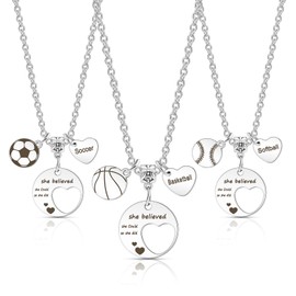 FANCIBAND 3 Piezas Fútbol/Baloncesto/Sófbol Cadena Plata Mujer, Colgante Corazon Maple Inoxidable Joyería De Pelota Deportiva de Moda, Regalos originales para Deportistas, Not Applicable, Acero