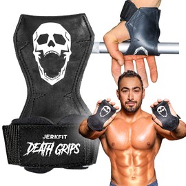 JerkFit Death Grips Ultra Premium Lifting Straps for Dead Lifts, Pull Ups, Heavy Armpit Hoists with Padded Pad Palm Protector and Raised Handle for Heavy Lifting Stages, m