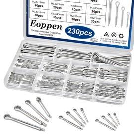 Eoppen 230Pcs Cotter Pin Assortment Kit - 304 Stainless Steel 12 Sizes Cotter Pin Set for Hitch Pin Lock Systems