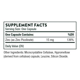 Thorne Suplemento de Picolinato de Zin 15 mg por cápsula 60 cápsulas para 2 meses