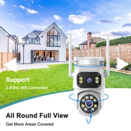 Wireless Dual Lens Surveillance Security Camera Outdoor Indoor, 2.4GHz WiFi PTZ Camera for Home Security, Color Night Vision, Human Detection & AutoTracking, Two Way Audio, Waterproof, SD Slot