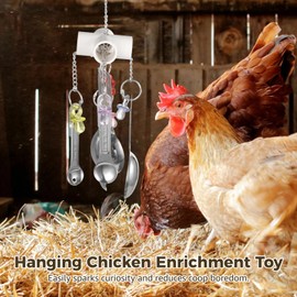 Anjetan 2 Pcs Chicken Enrichment Toys, Hanging Bird Toys with Metal Spoons, Colorful Chewing Foraging Toys, Poultry Coop Accessories for Chickens, Hens, Ducks, Parrots
