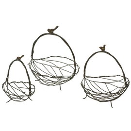 Midwest-CBK Bird and Twig Nested Basket, Cast Iron, Set of 3