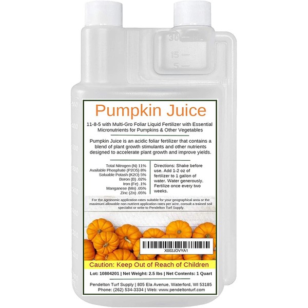 Pumpkin Juice 11-8-5 - Foliar Liquid Fertilizer with Essential Micro-nutrients for Pumpkins and Vegetables (1 Quart)