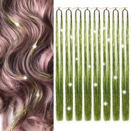 Hair Tinsel Green 50Inch 8Packs 1600 Strands Glitter Tinsel Hair Extensions Sparkling Shiny Hair Tinsel Strands Kit Heat Resistant for Women Girls(50 Inch, Fruit Green)