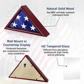 ASmileIndeep Flag Display Case for 3' x 5' Folded American Flag, Solid Wood Military Flag Shadow Box with HD Tempered Glass and Wall Mount for Veteran Not for Burial Flag Holder Frame (Mahogany)