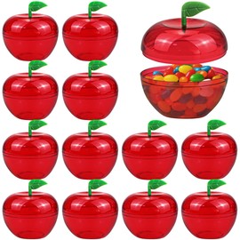 DOERDO 12pcs Red Apple Container Fruit Candy Box Plastic Bobbing Apples Christmas Tree Decorations, 2.4"x2.4"
