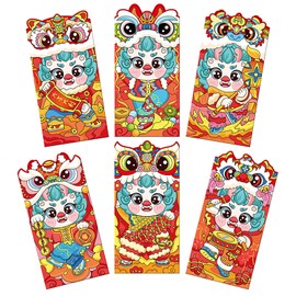 6 PCS Chinese Red Envelopes, 2024 Year of the Rabbit New Year Red Envelope, Traditional Lucky Money Envelope Chinese Red Envelope Lunar New Year (red-F)