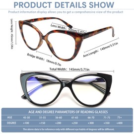 CLASAGA Progressive Multifocus Reading Glasses for Women Blue Light Blocking Spring Hinge Computer Multifocal Cat Eye Readers (4 CAT, 1.5, x)