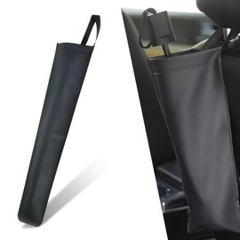 Dogary Car Umbrella Storage Bag, Foldable Organizer Bag for Short and Long Handled Umbrella, Faux Leather Waterproof Car Back Seat Holder with Velcro Mount, Universal Hanging Bucket (Black)