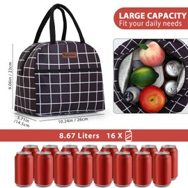 GODWOODS Lunch Bag, Lunch Box Lunch Bag for Women Adult Men, Insulated Leakproof Lunch Tote Large Capacity Reusable Cooler Lunch Container for Work/Office/Picnic(Blackgrid)
