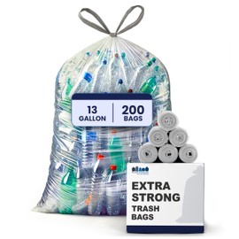 Plasticplace 13 Gallon Trash Bags │ 1.0 Mil │ Clear Extra Tall Drawstring Garbage Can Liners │ 24" x 31" (200 Count)