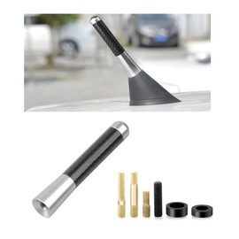 KVAEY Car Short Antenna, 3.14" Stubby Aluminum Aerial Antenna with 4 Screws & 2 Rubber Gaskets, Shorty Carbon Fiber Auto Roof Mount Antenna Replacement for AM/FM Radio Reception (Silver)