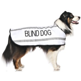 BLIND DOG (Dog Has Limited/No Sight) White Colour Coded S M L Reflective Waterproof Fleece Lined Warm Dog Coats PREVENTS Accidents By Warning Others Of Your Dog In Advance (M-L)