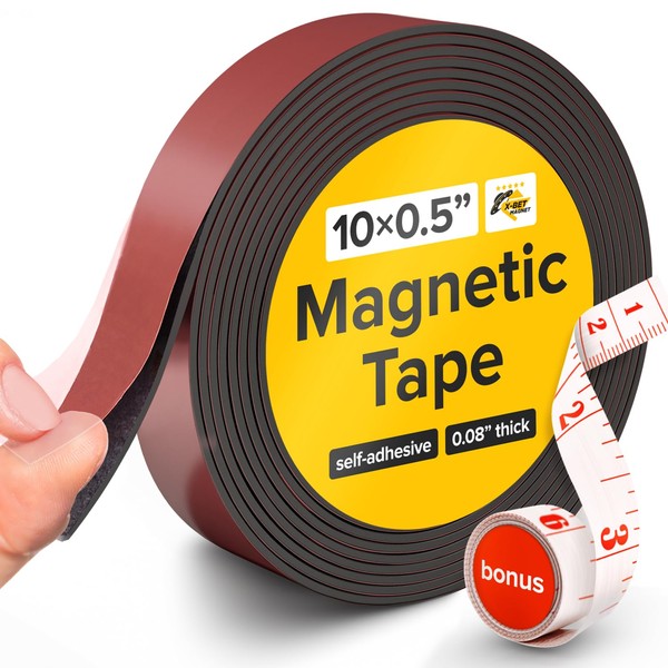 Flexible Magnetic Tape - Magnetic Strip with Strong Self Adhesive - Ideal Magnetic Roll for Craft and DIY Projects - Sticky Magnets for Fridge and Dry Erase Board (1/2 Inch x 10 Ft)