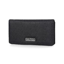 Nautica Seaside Slim Womens Wallet RFID Blocking Credit Card Holder, Coin Purse, Checkbook Organizer Clutch, Small Vegan Leather Wallet for Travel, Black (Logo)