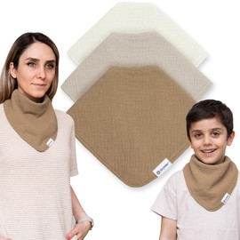 Drybble Bandana Bibs – Waterproof Lining Organic Cotton Drool Bibs – Adjustable Bibs for Adults and Children, Snap Closure (Café au lait, Child)