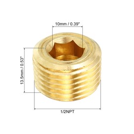 PATIKIL 1/2" NPT Brass Hex Countersunk Plugs, 4 Pack Counter Sunk Internal Hex Thread Socket Pipe Plugs Male Fittings for Water Oil Gas Pipeline