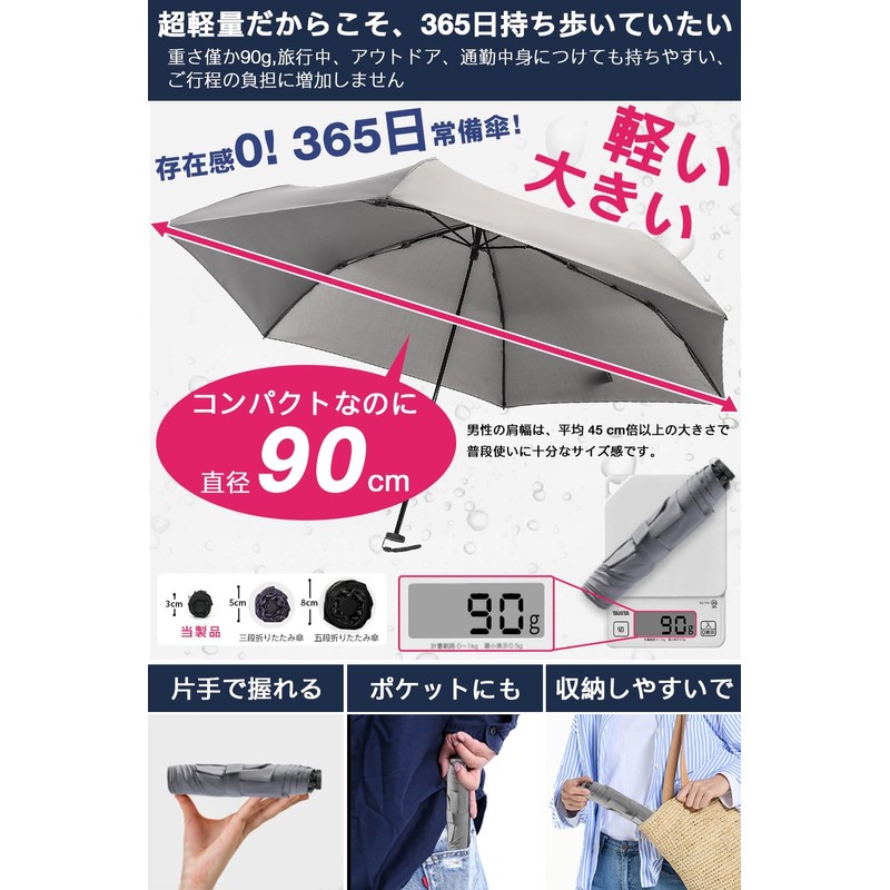 折畳傘 軽量【業界最軽量カーボン傘90g・直径100cm・持運びコンパクト】HINOKAZE 軽量おりたたみ傘 メンズ レディース 反射テープ付き 365日持ち歩く常備傘 折畳傘 軽量 手動開閉