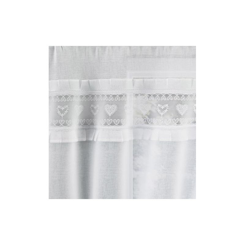 Tyrone Textiles Lucy Embroidered Heart White Kitchen Window Set Curtain