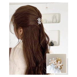 Pearl Hair Claw Hair Clip, Large Pearl Barrette, Hair Ornament, Hair Accessory, Hairpin, Small, Mini, Hair Arrangement, Accent, Ladies, Adult, Cute, Korean, Orchan, Hairpin, Hair Claw, Midome Clip,