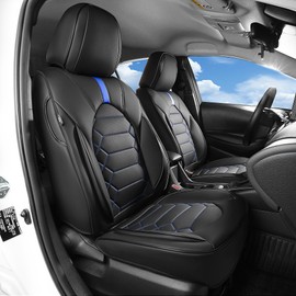 FREESOO Car Seat Covers - Car Seat Cover Full Set Faux Leather with Nappa Grain - Waterproof Breathable Universal Seat Covers for Most 5-Seater SUV Sedan Truck Pick-up - Black Blue