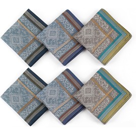 6Pcs Luxury 100% Cotton Men’s Plaid Handkerchief, Soft Hanky with Classic Stripe, Ideal Gift Set for Men, Husband and Father